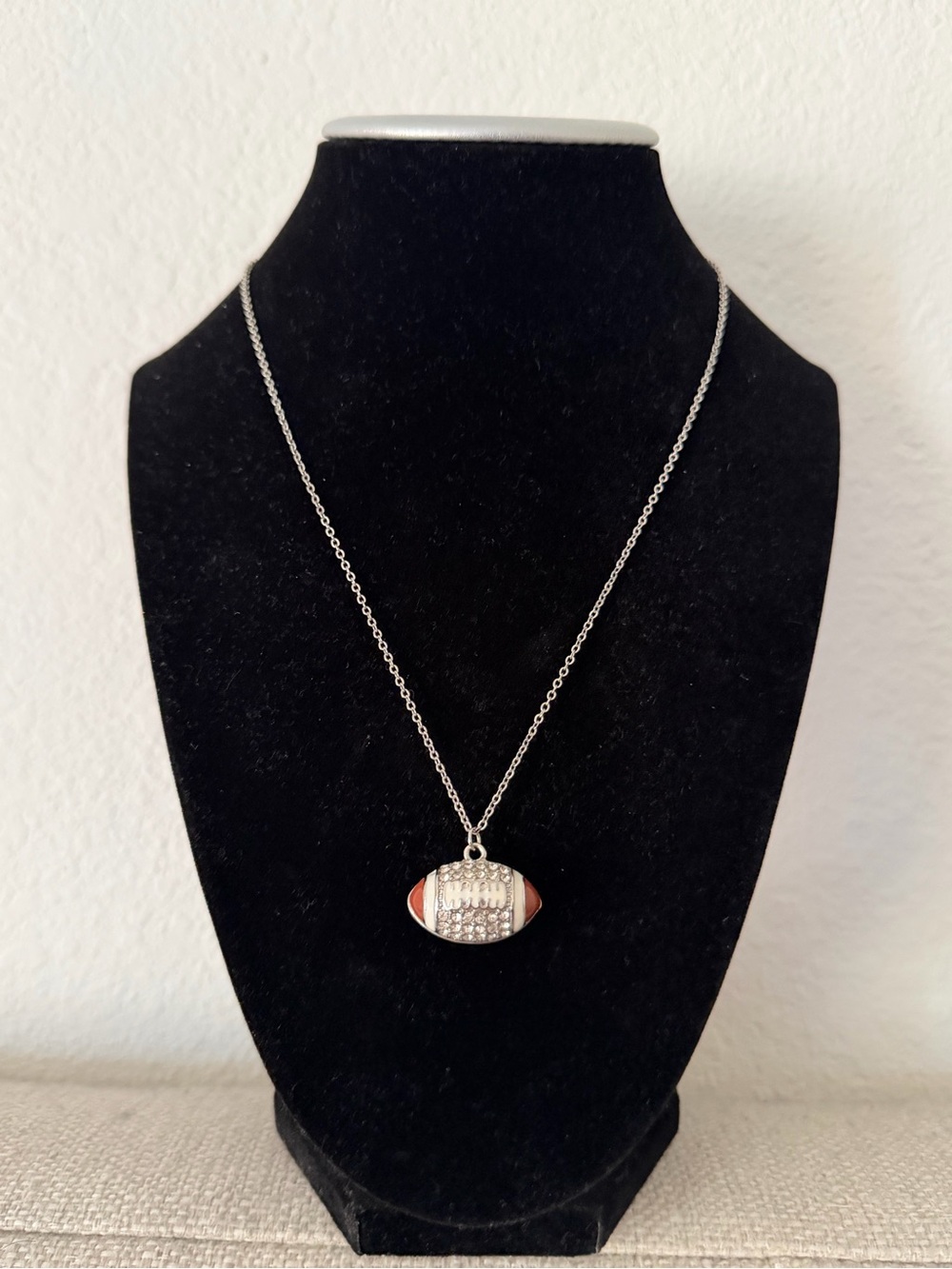 Football Rhinestone Pendant Necklace in Silver